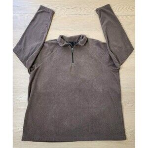 Lands End Mens Brown Long Sleeve Therma Check Soft 1/4 Zip Fleece Sweater XL